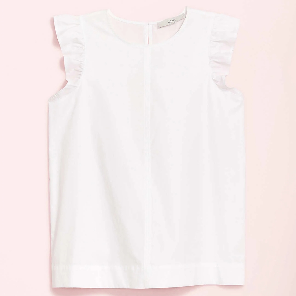 Ann Taylor Loft Ruffle Sleeve Poplin Shell Blouse